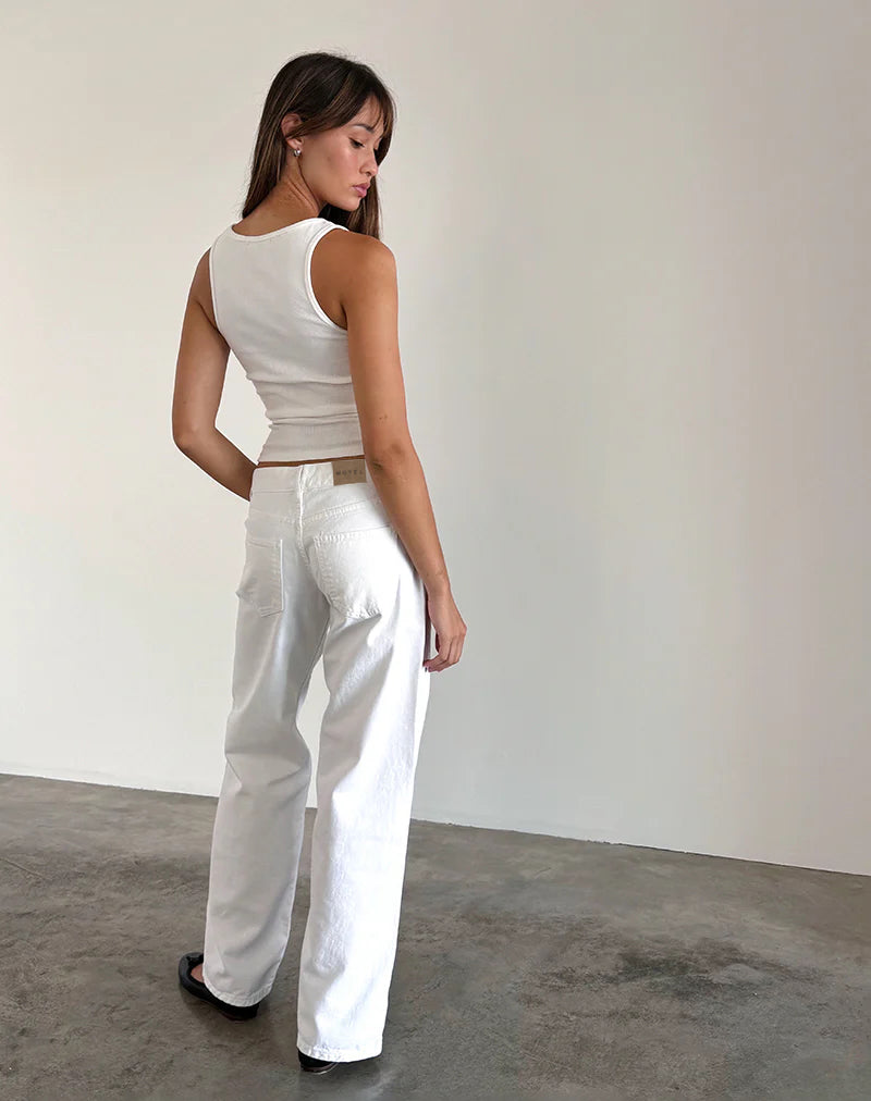 Low Rise Parallel Jeans in True White-Nico Sky