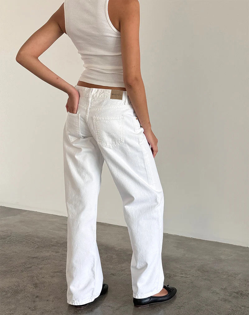 Low Rise Parallel Jeans in True White-Nico Sky