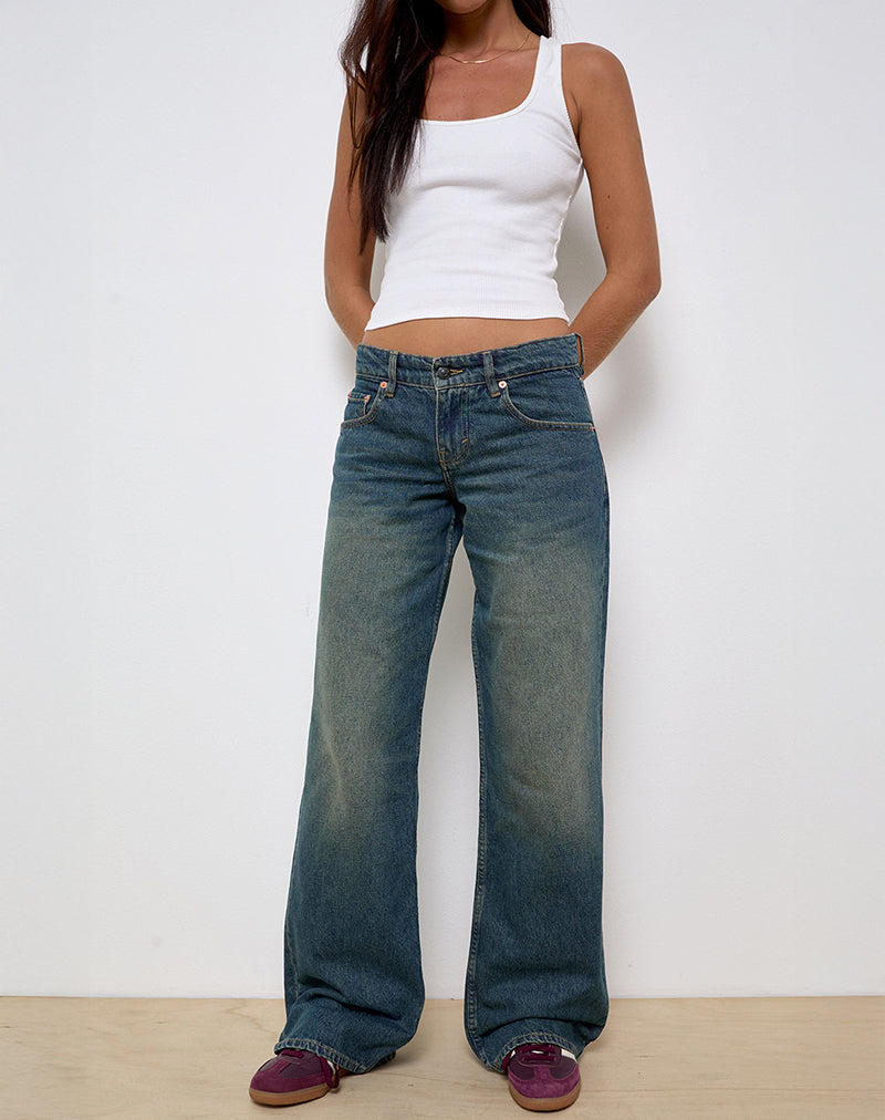 Low Rise Parallel Jeans in Vintage Green Used-Nico Sky
