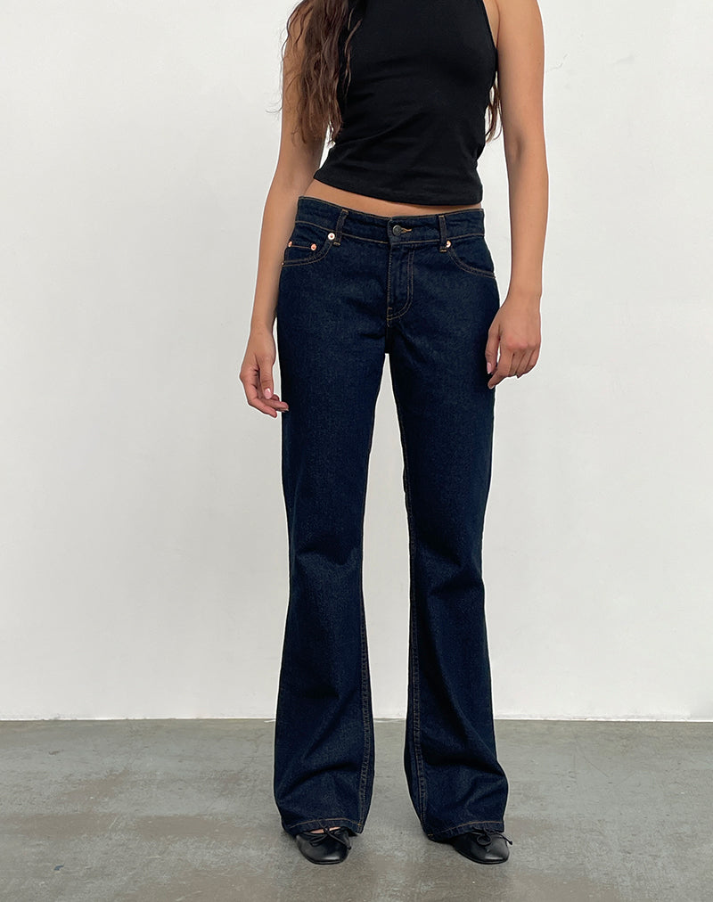 Rigid Low Rise Flare Jeans In Indigo-Nico Sky