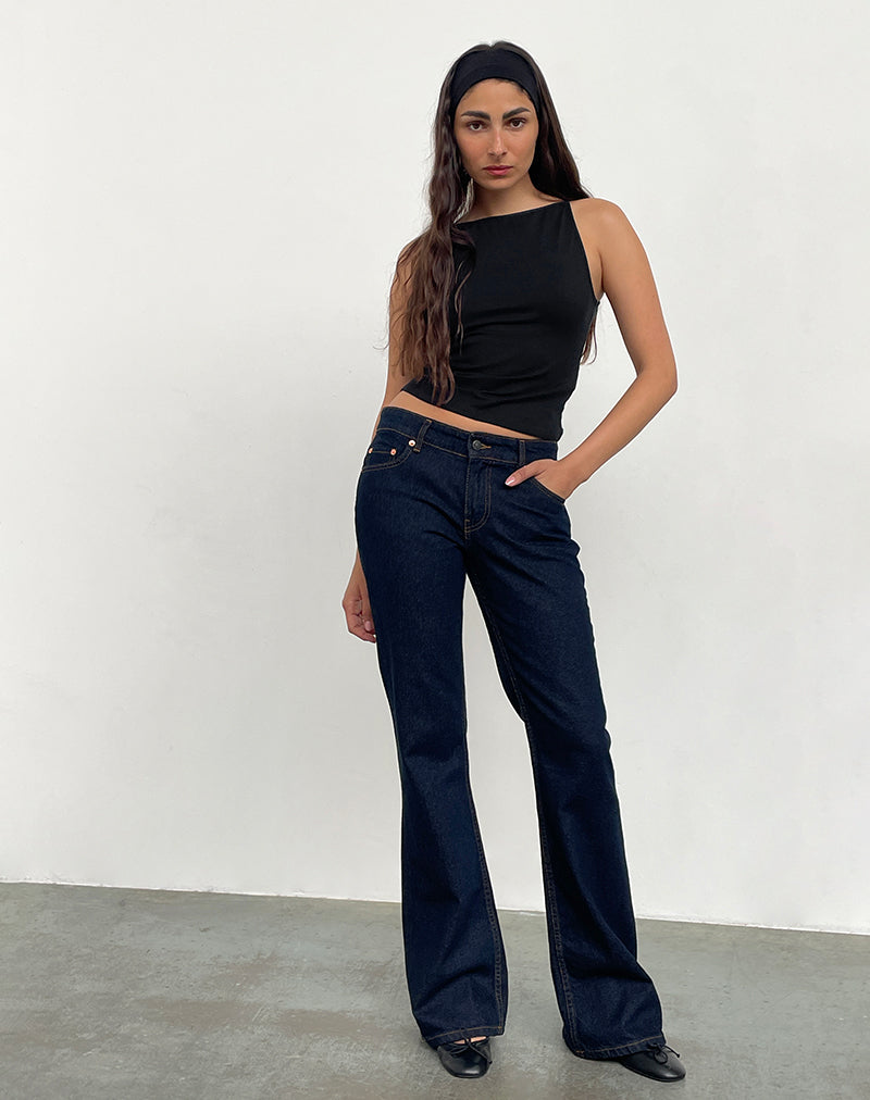 Rigid Low Rise Flare Jeans In Indigo-Nico Sky