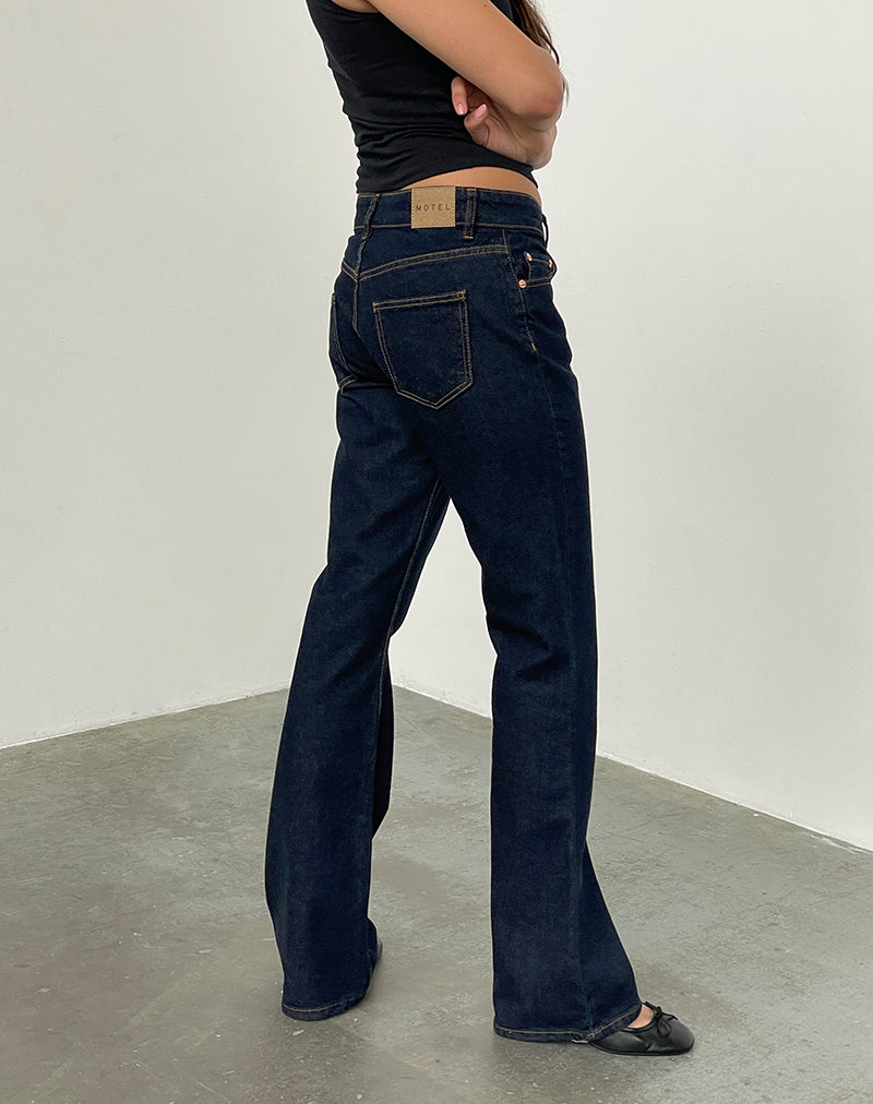 Rigid Low Rise Flare Jeans In Indigo-Nico Sky