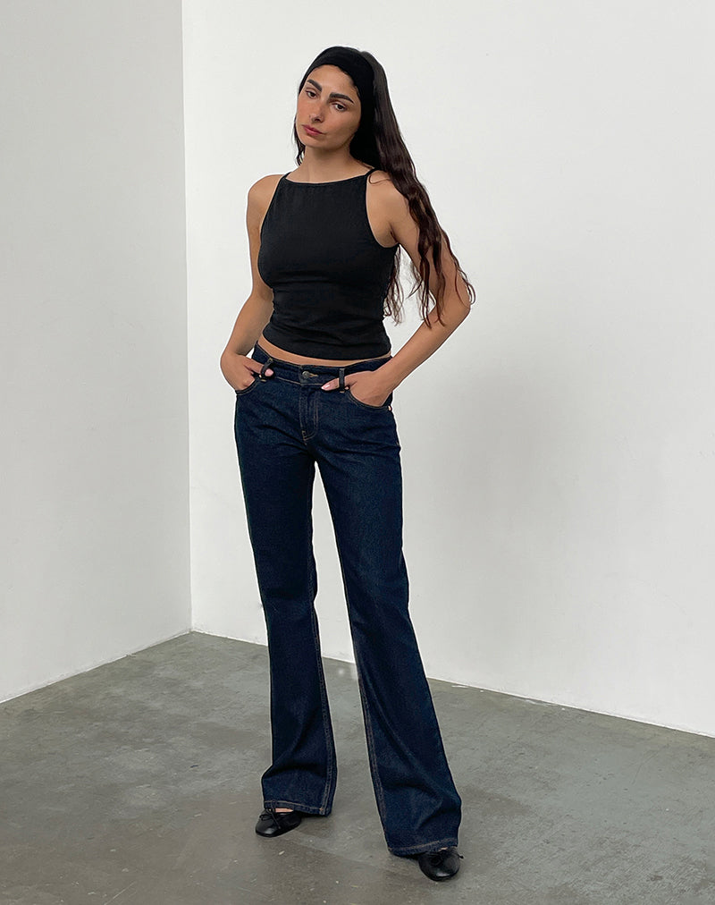 Rigid Low Rise Flare Jeans In Indigo-Nico Sky
