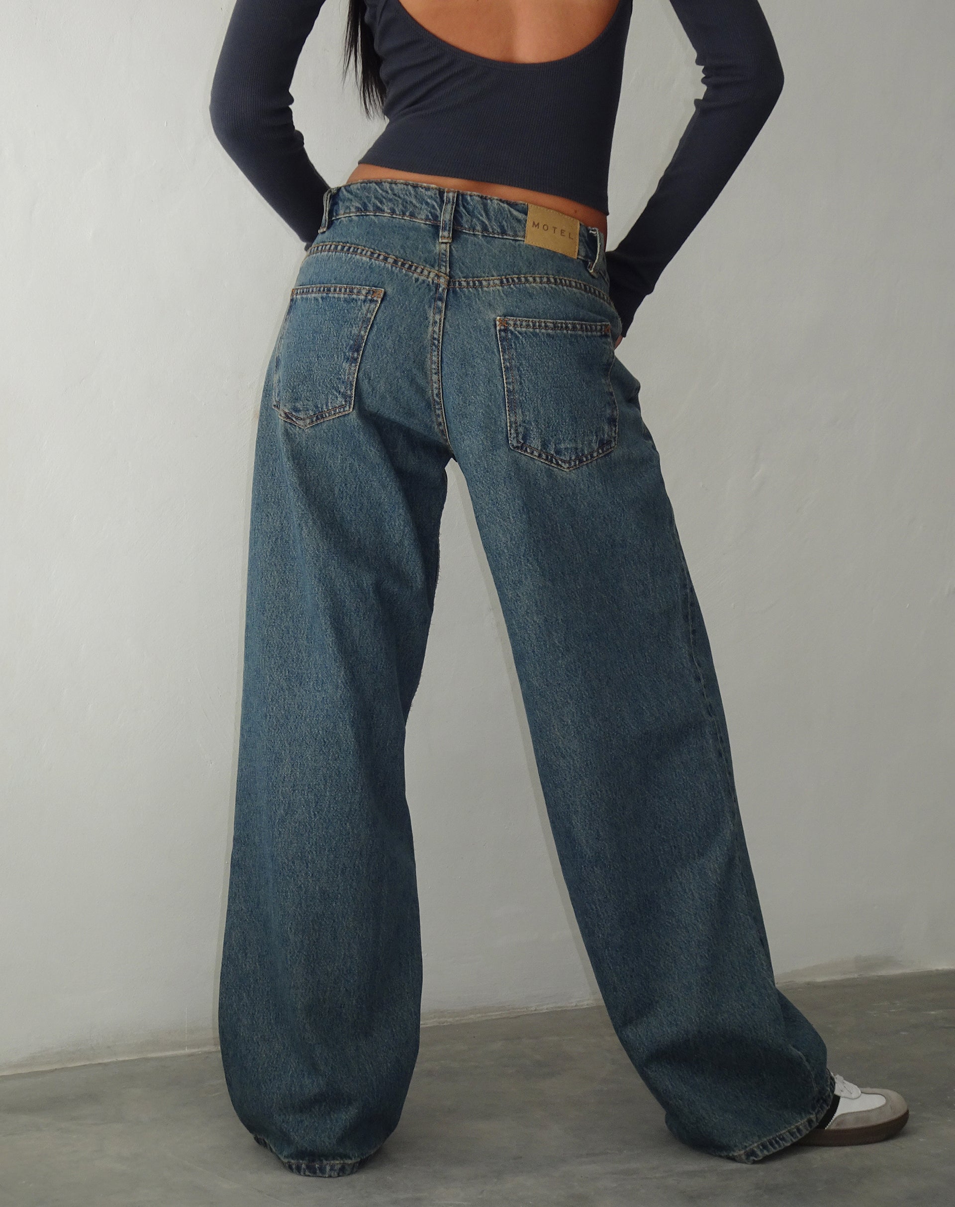 Roomy Extra Wide Low Rise Jeans in Brown Blue Acid-Nico Sky