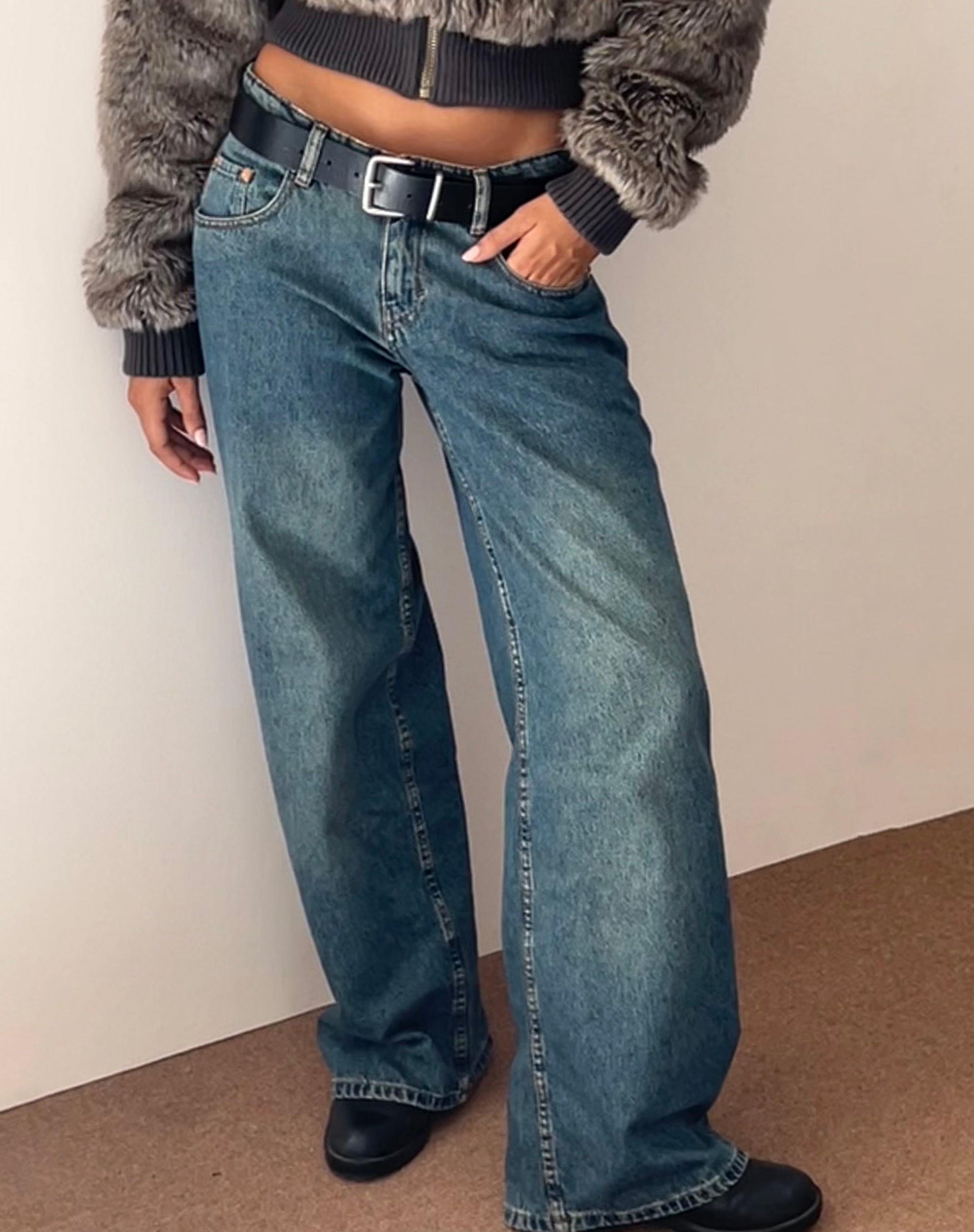 Roomy Extra Wide Low Rise Jeans in Brown Blue Acid-Nico Sky