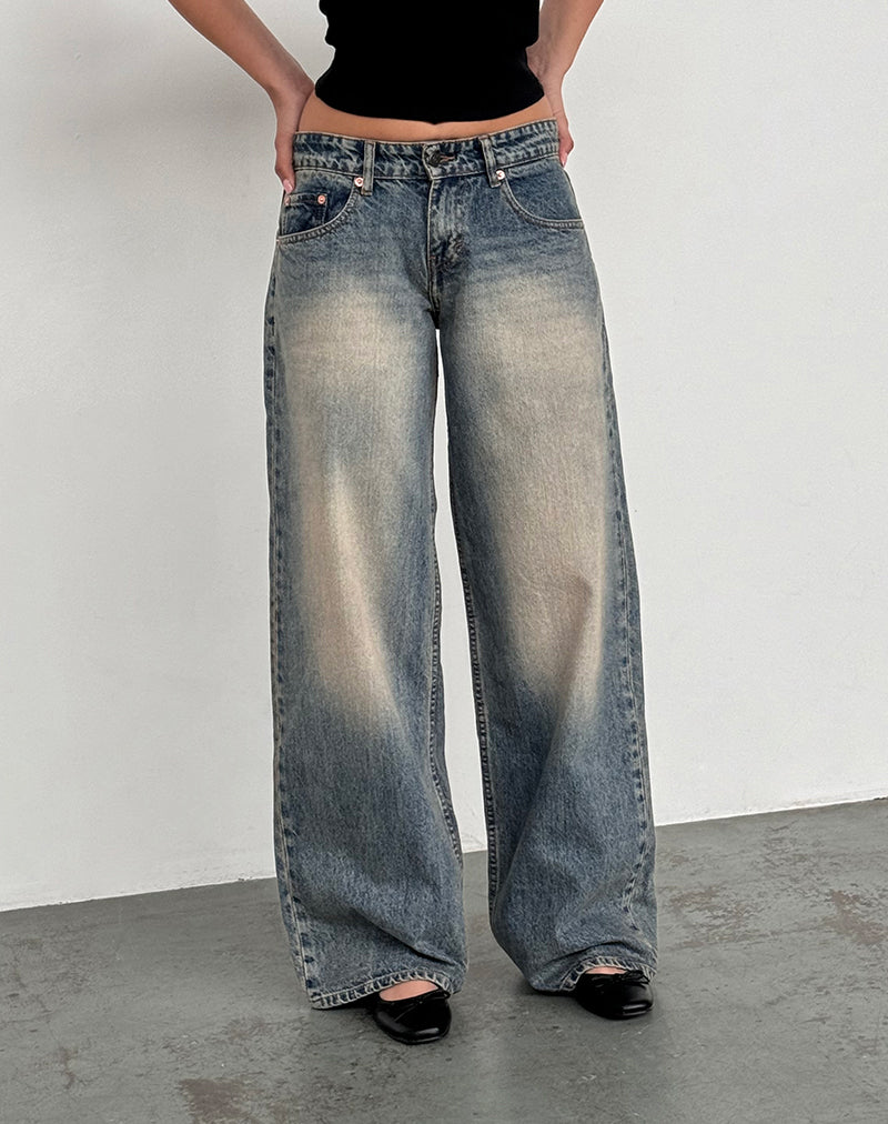 Roomy Extra Wide Low Rise Jeans in Dirty Blue-Nico Sky
