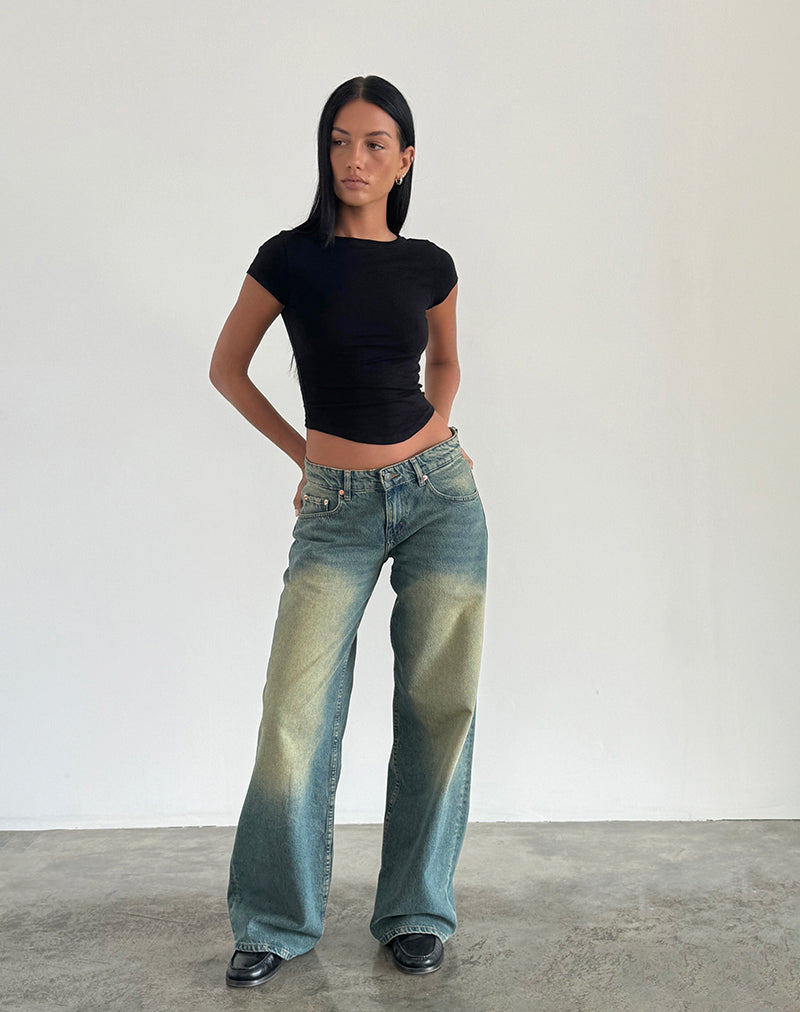 Roomy Extra Wide Low Rise Jeans in Mid Used Green-Nico Sky