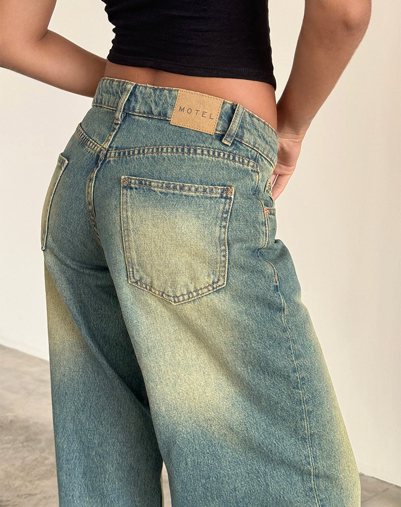Roomy Extra Wide Low Rise Jeans in Mid Used Green-Nico Sky
