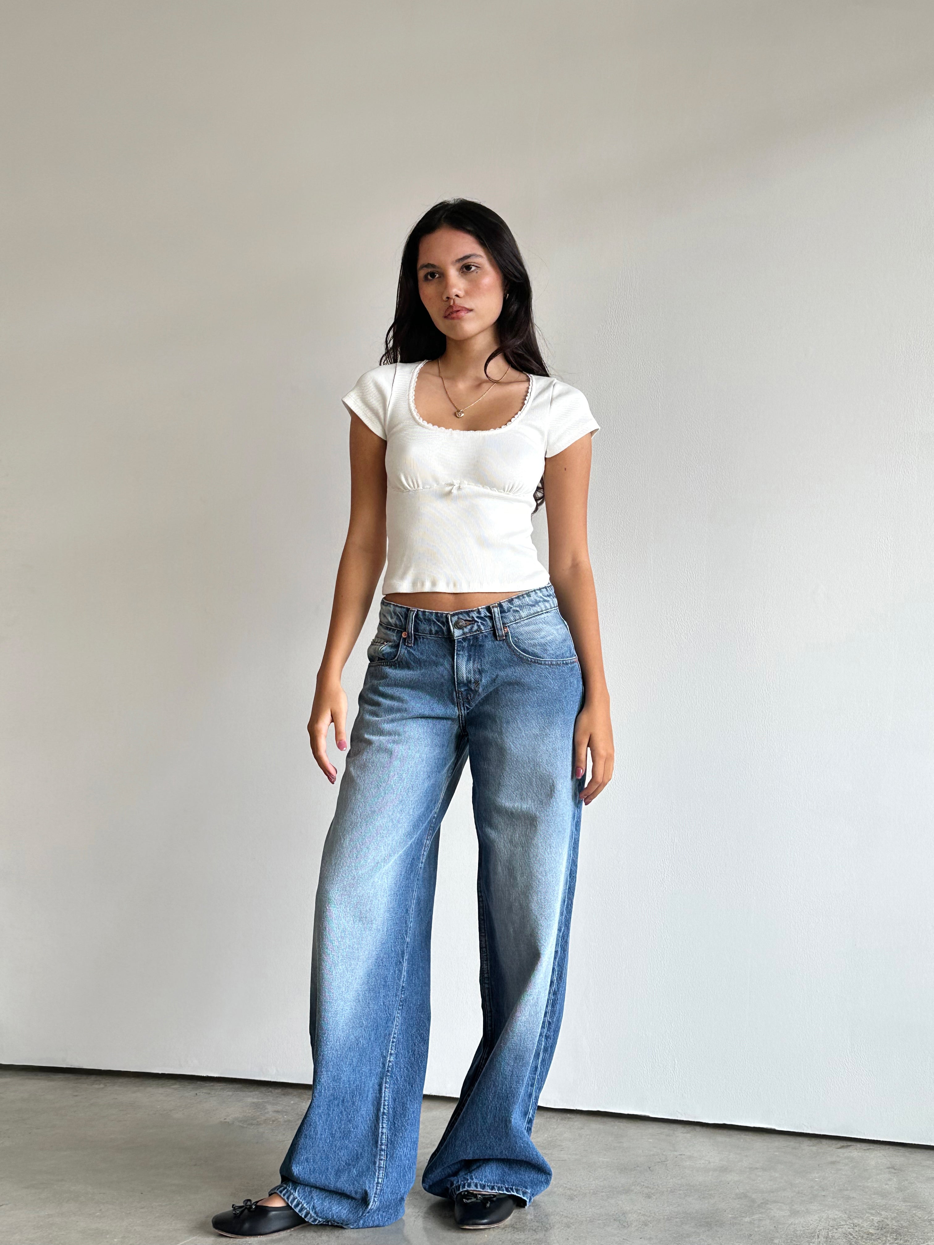 Roomy Extra Wide Low Rise Jeans in Marine Blue Wash-Nico Sky