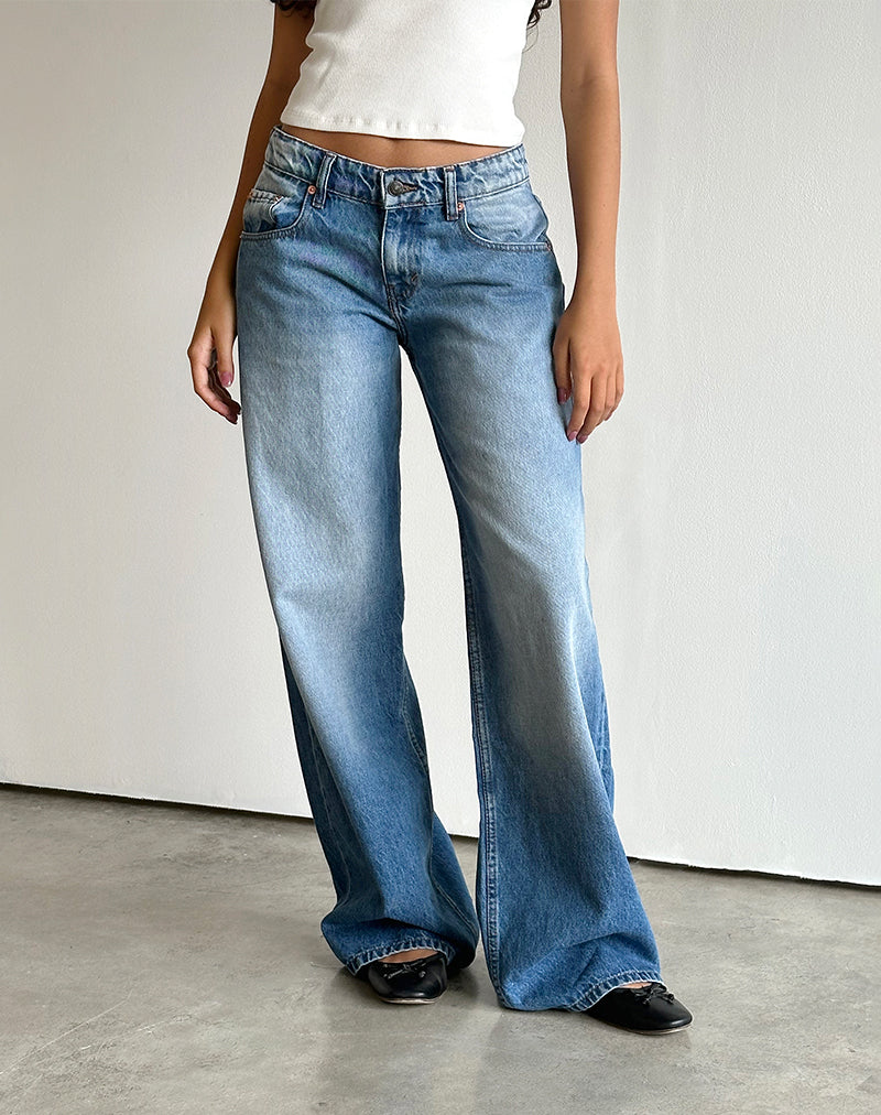 Roomy Extra Wide Low Rise Jeans in Marine Blue Wash-Nico Sky