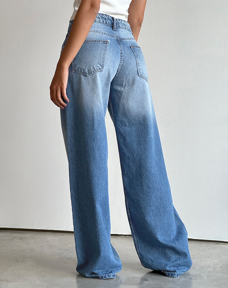Roomy Extra Wide Low Rise Jeans in Marine Blue Wash-Nico Sky
