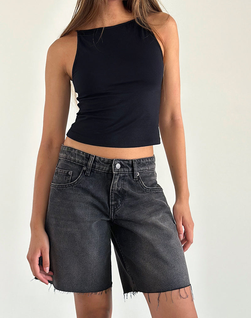 Roomy Low Rise Jorts in Washed Black Grey-Nico Sky
