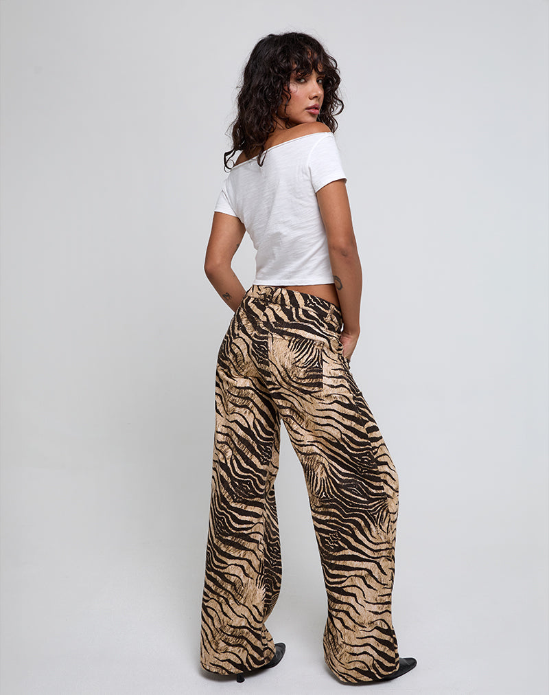 Low Rise Roomy Trousers in Wild Animal Print-Nico Sky