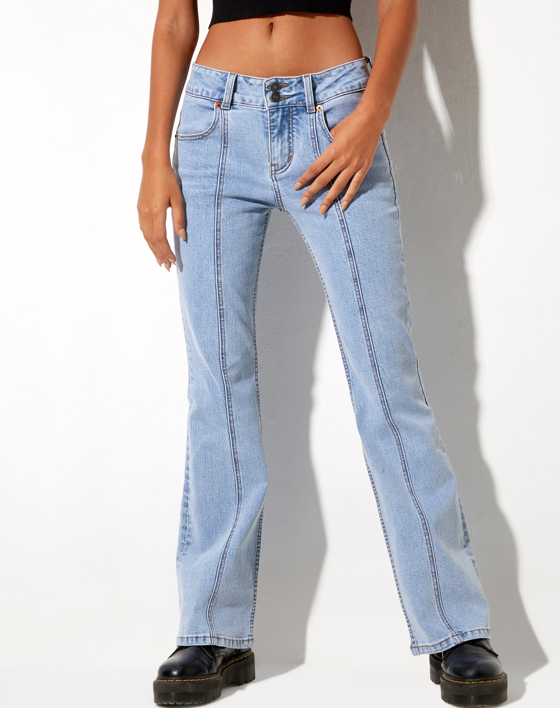 Low Rise Seam Jeans in Super Light Wash Blue-Nico Sky