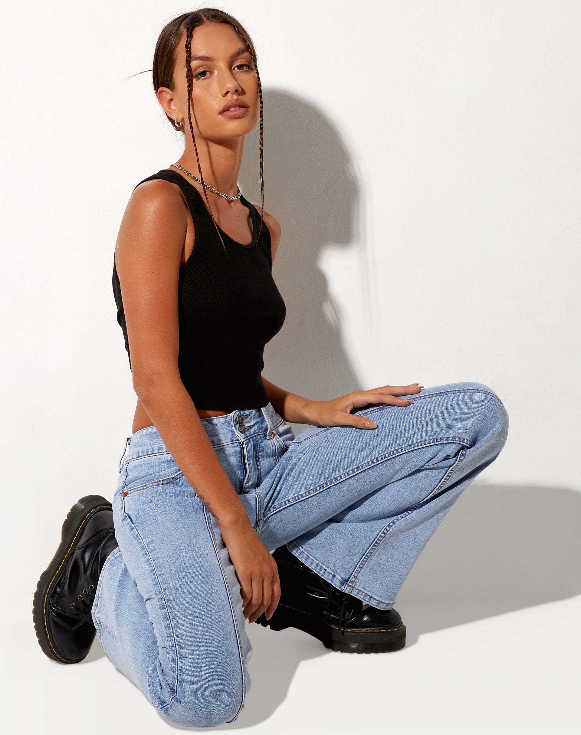 Low Rise Seam Jeans in Super Light Wash Blue-Nico Sky