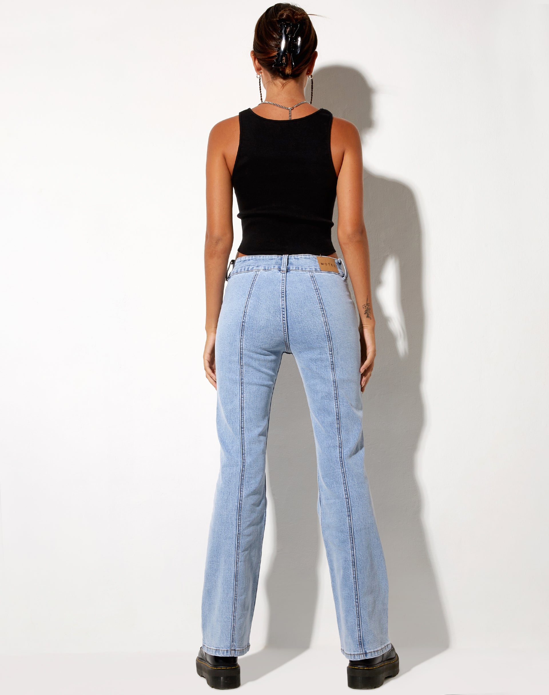 Low Rise Seam Jeans in Super Light Wash Blue-Nico Sky