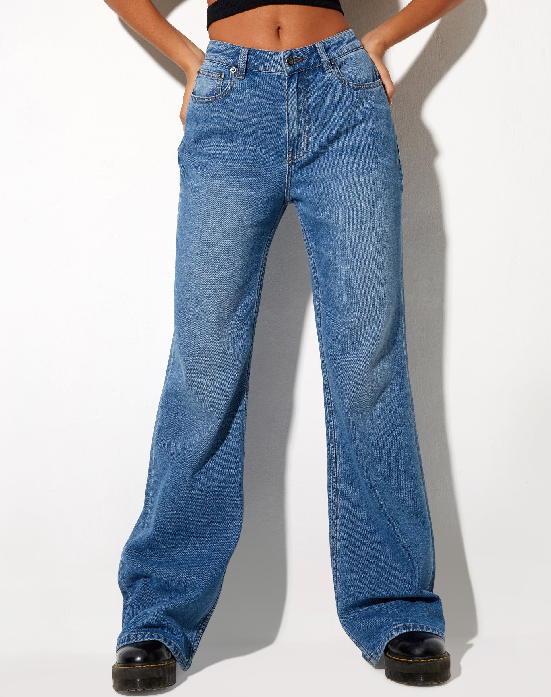 Low Slung Jeans in Blue Wash-Nico Sky