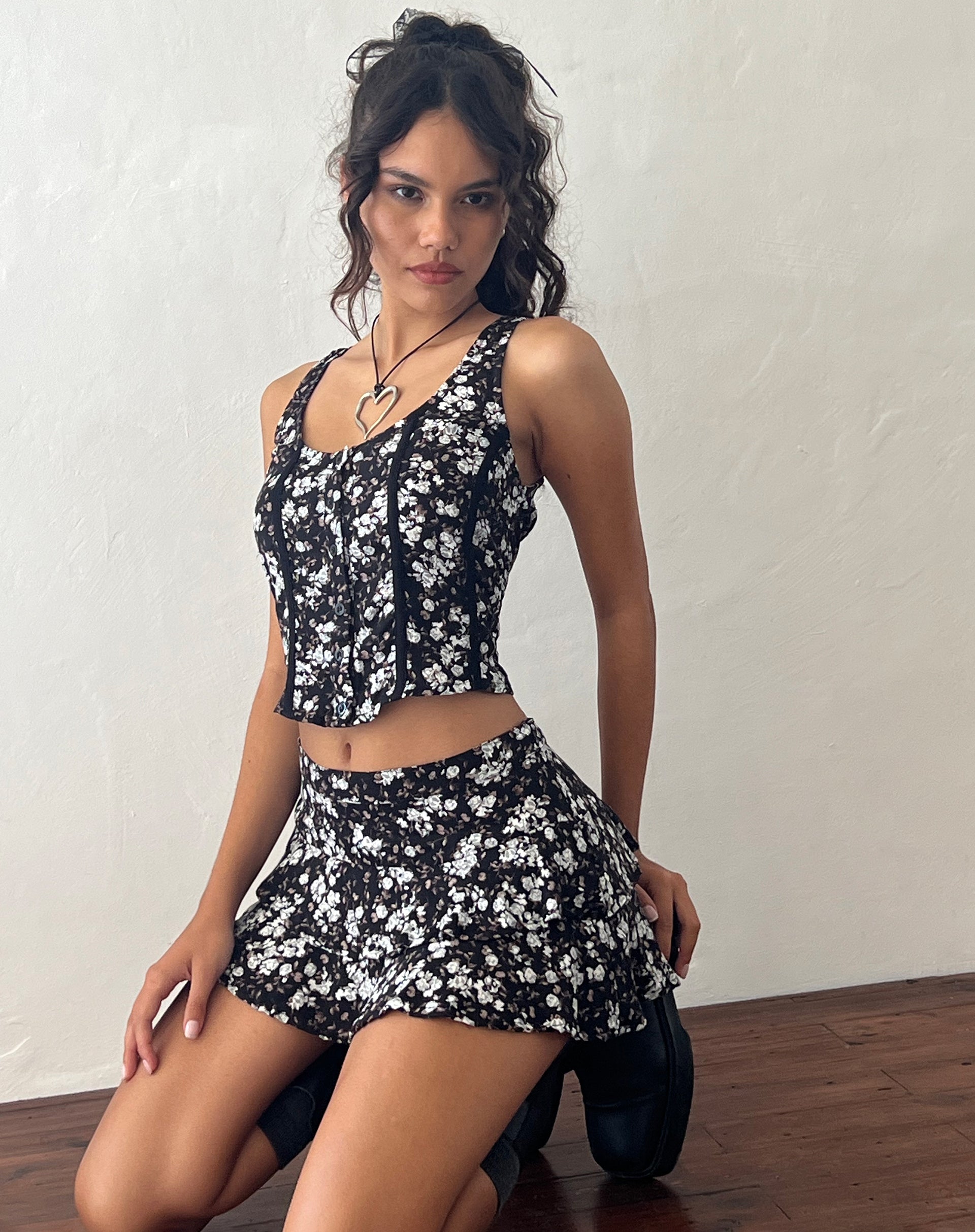 Teres Button Through Top in Dark Wild Flower-Nico Sky