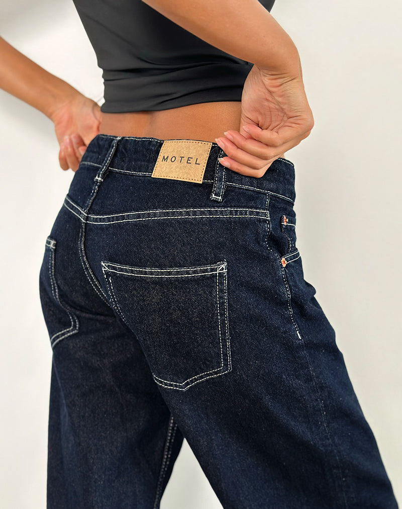 Low Rise Parallel Jeans in Indigo with Contrast Stitch-Nico Sky