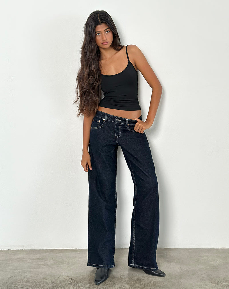 Low Rise Parallel Jeans in Indigo with Contrast Stitch-Nico Sky