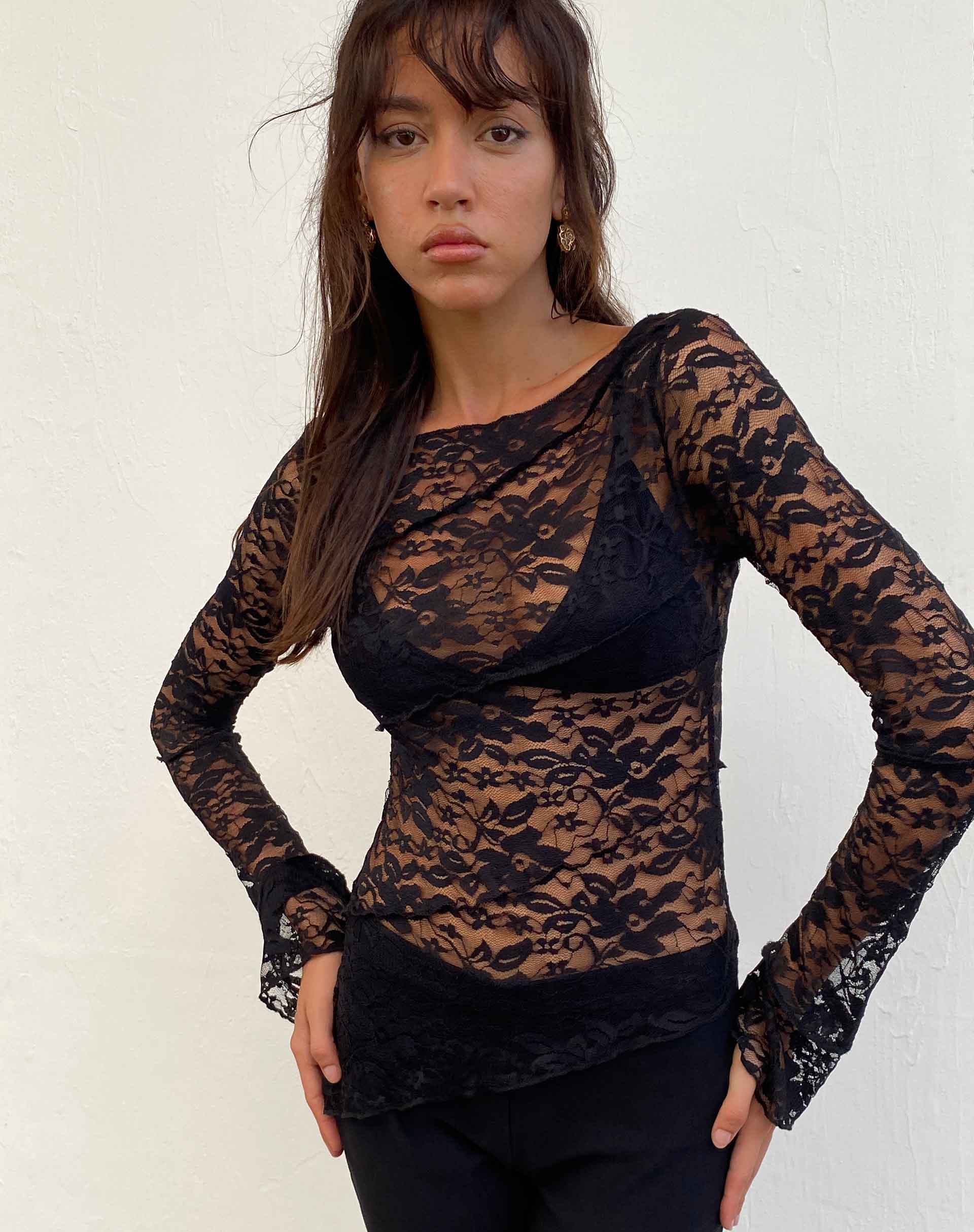 Lubica Long Sleeve Top in Lace Black-Nico Sky