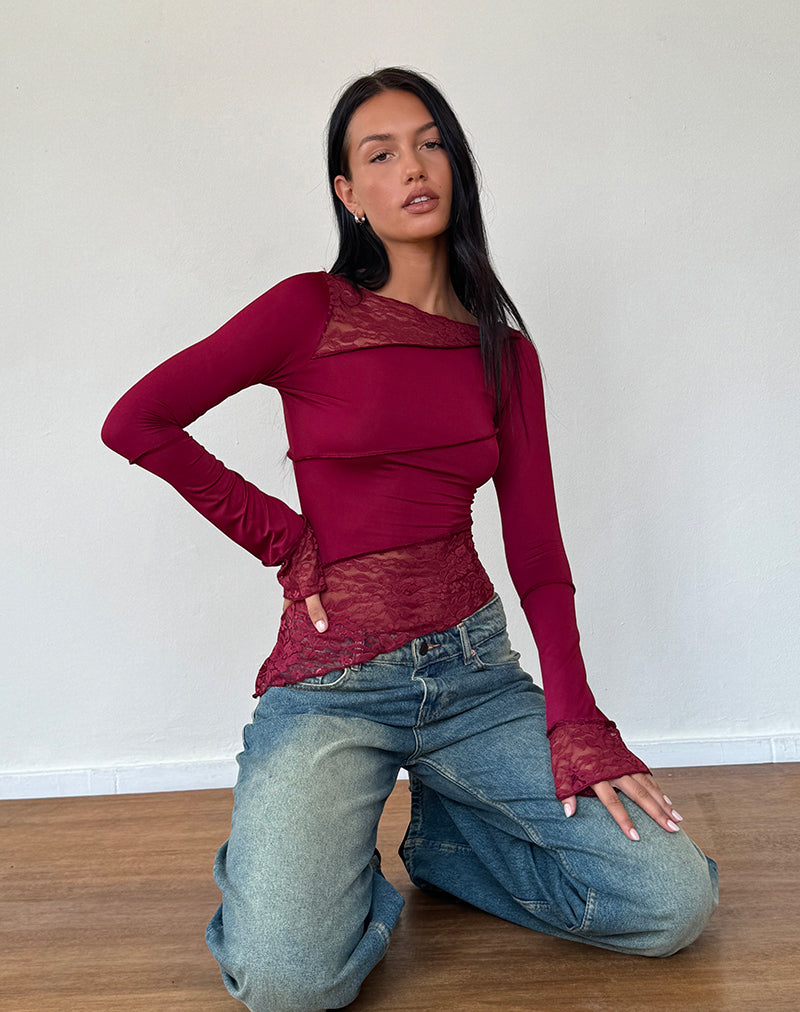 Lucca Long Sleeve Top in Burgundy-Nico Sky