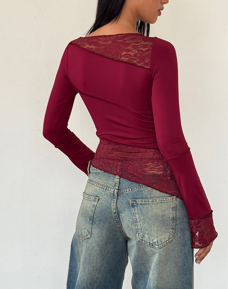 Lucca Long Sleeve Top in Burgundy-Nico Sky