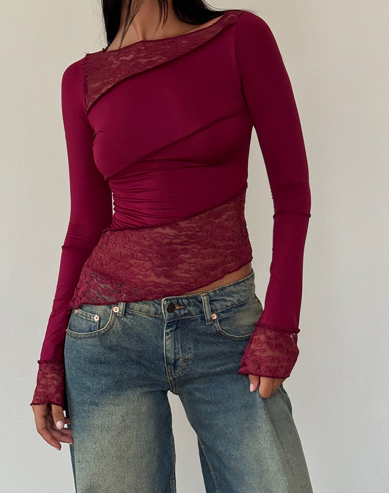Lucca Long Sleeve Top in Burgundy-Nico Sky