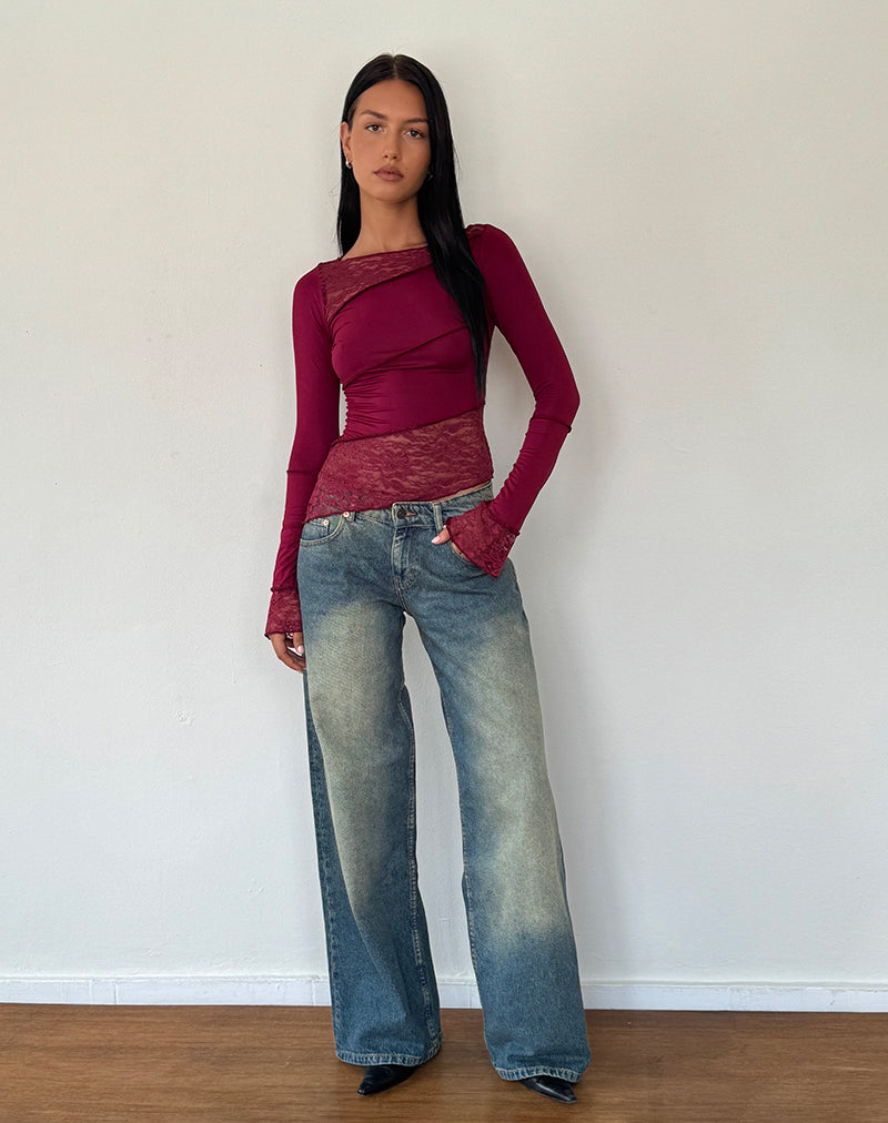 Lucca Long Sleeve Top in Burgundy-Nico Sky