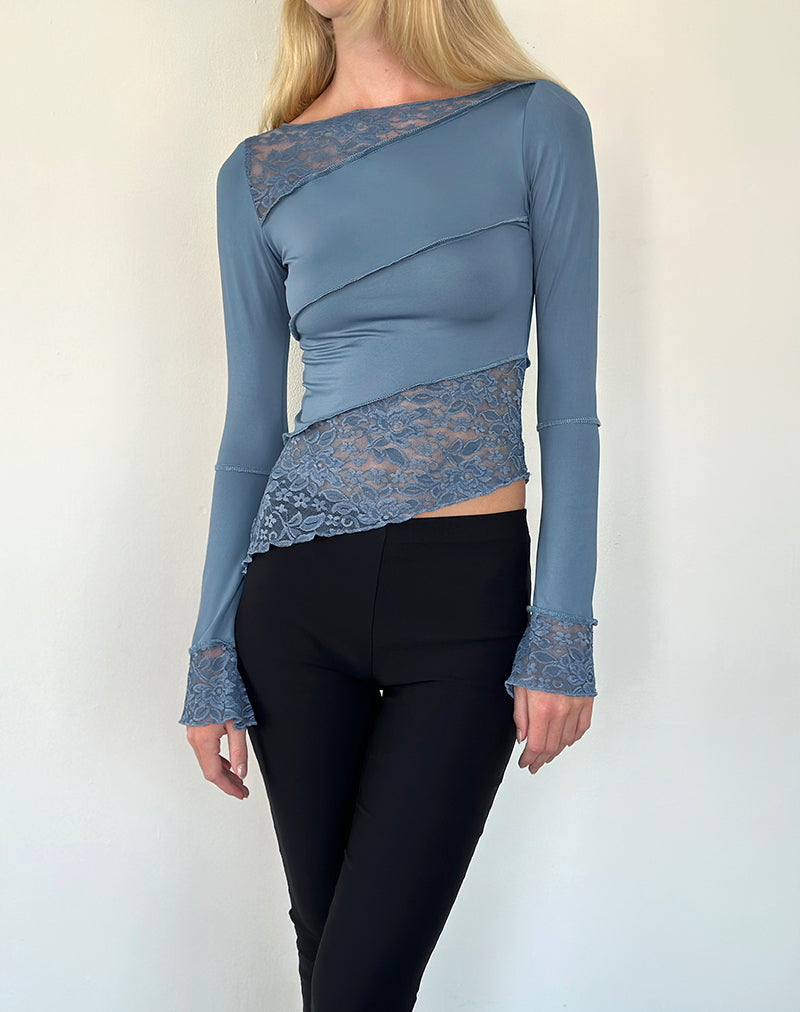Lucca Long Sleeve Top In Lace Steel Blue-Nico Sky