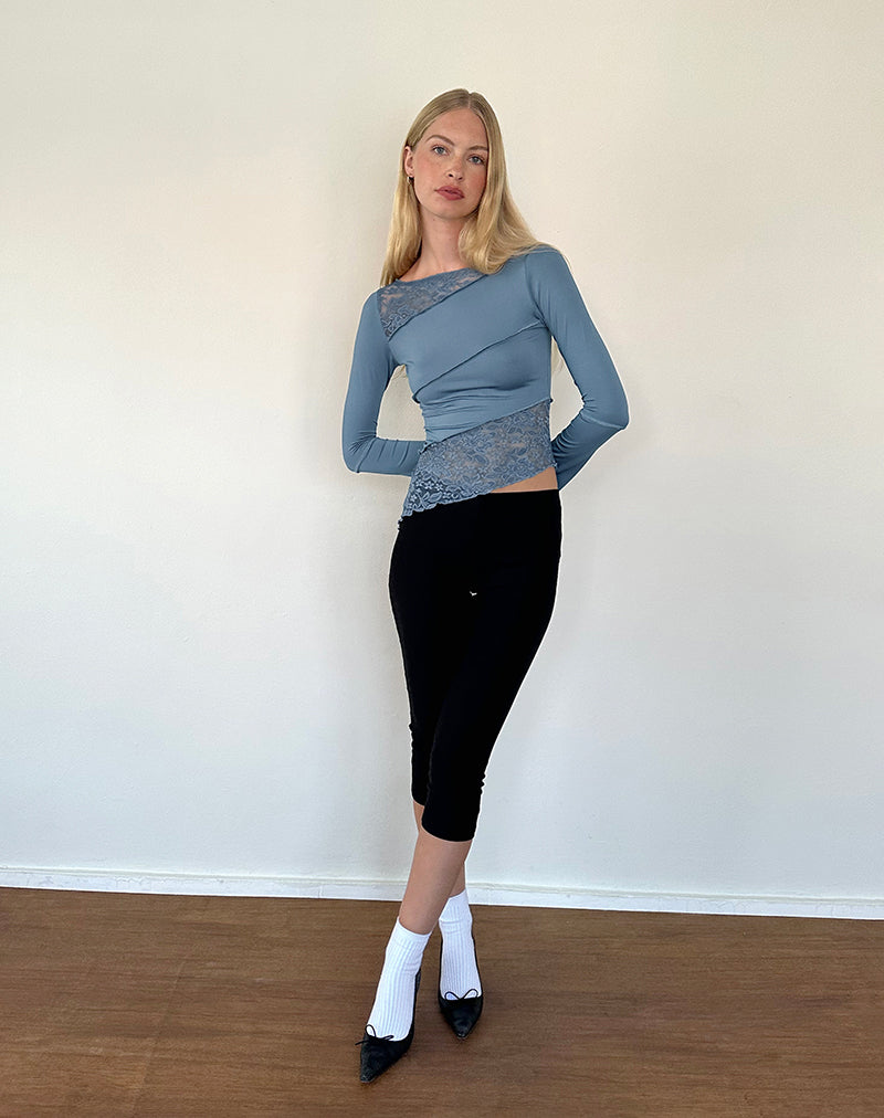 Lucca Long Sleeve Top In Lace Steel Blue-Nico Sky