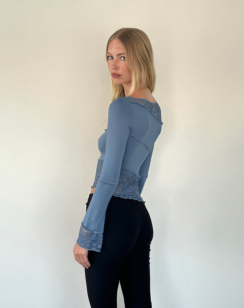 Lucca Long Sleeve Top In Lace Steel Blue-Nico Sky