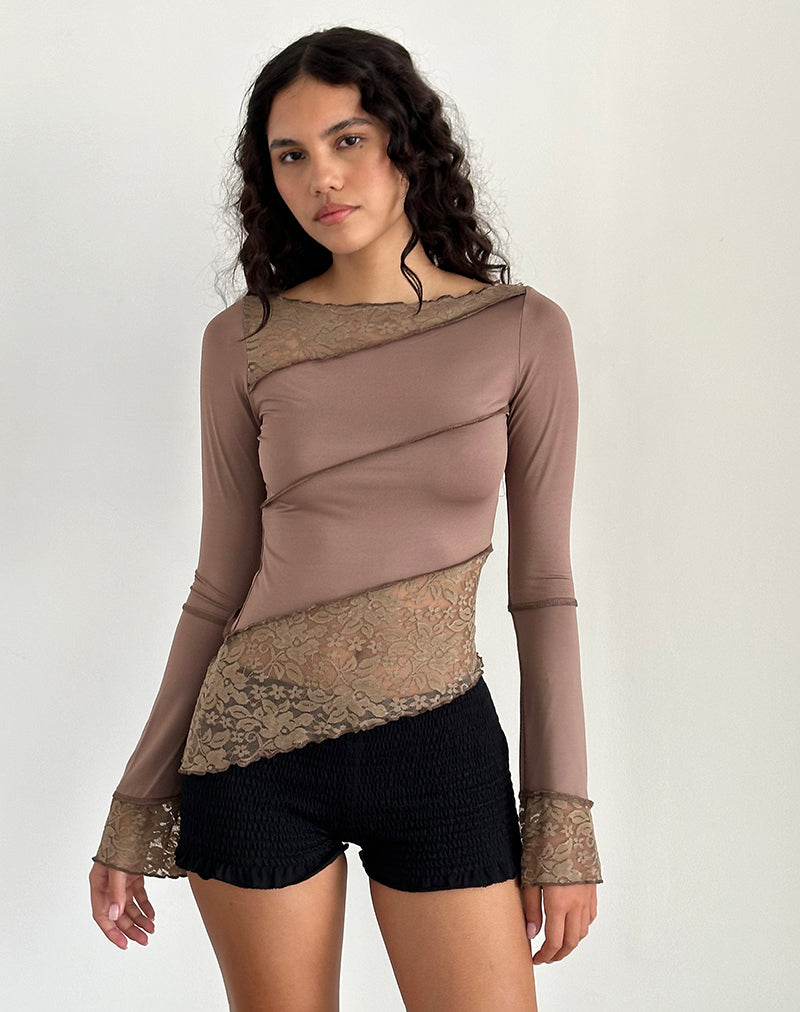 Lucca Long Sleeve Top in Slinky Lace Mocha-Nico Sky