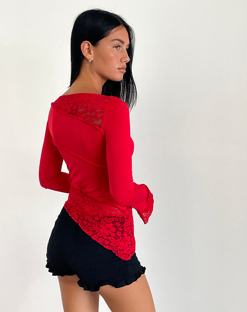 Lucca Long Sleeve Top in Slinky Lace Red-Nico Sky
