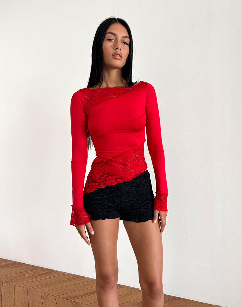 Lucca Long Sleeve Top in Slinky Lace Red-Nico Sky
