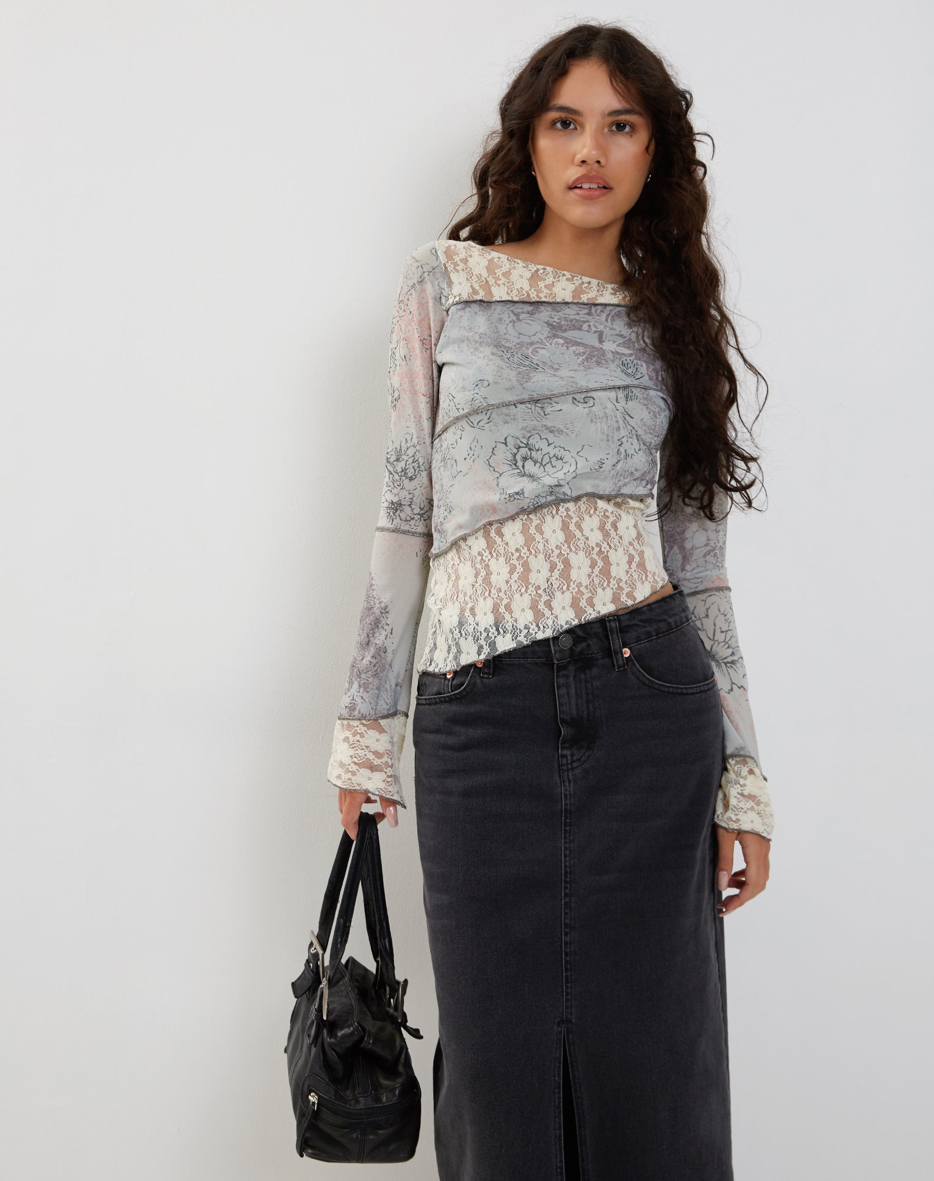 Lucca Long Sleeve Top in Lace Pastel Floral-Nico Sky