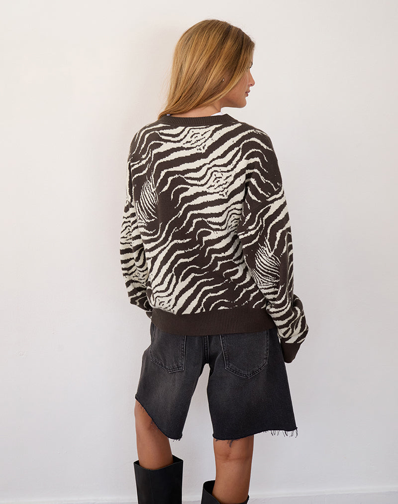 Luceta Knitted Cardigan in Wild Animal-Nico Sky