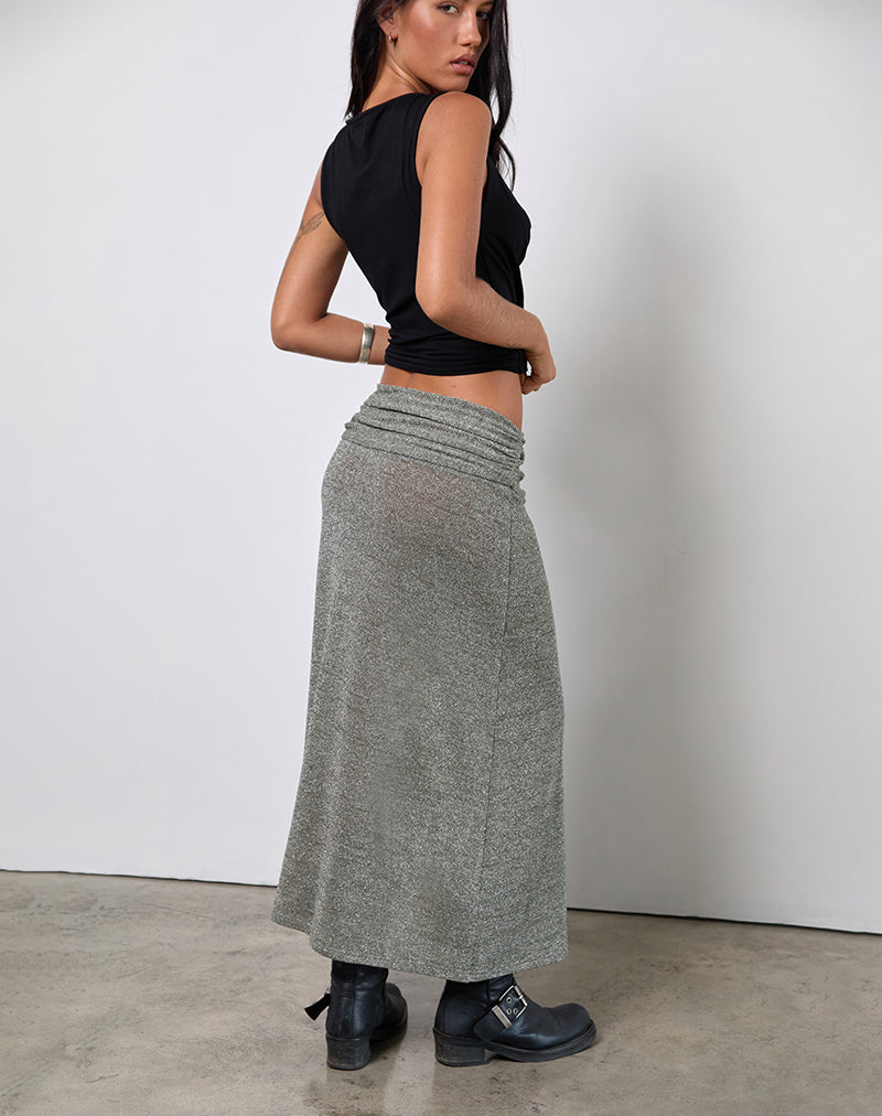 Luciara Midi Skirt in Glitter Knit Khaki-Nico Sky