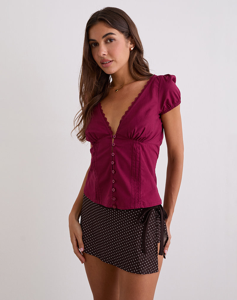 Luel Wrap Skort in Micro Polka Brown-Nico Sky