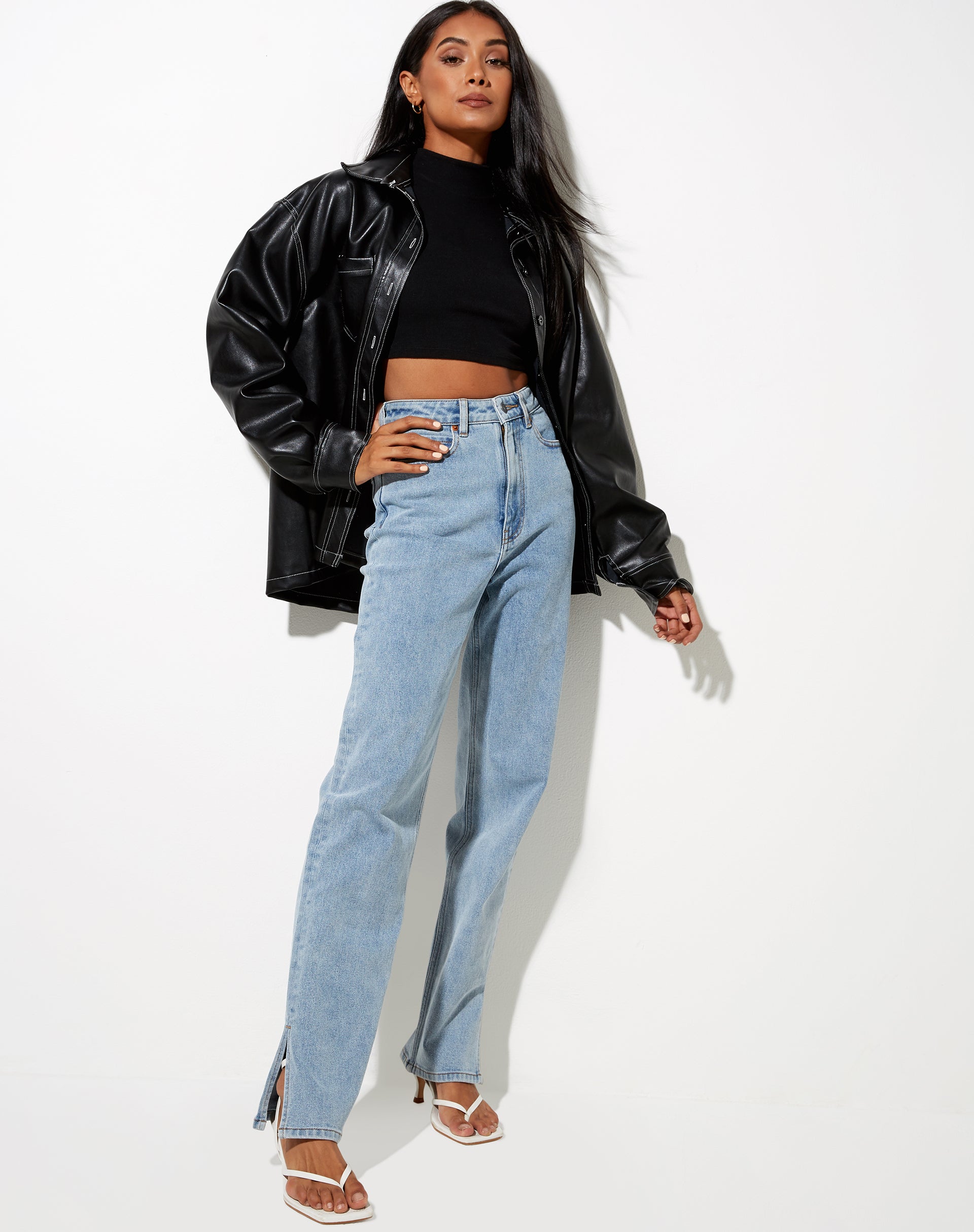 Lumberjack Shirt in PU Black with White Stitch-Nico Sky