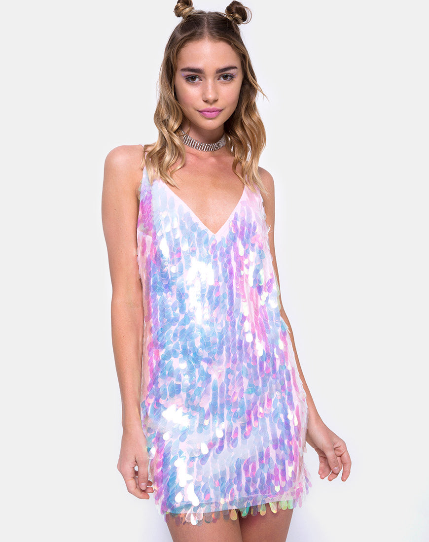 Luna Slip Dress in Opal Unicorn Sequin Pink-Nico Sky