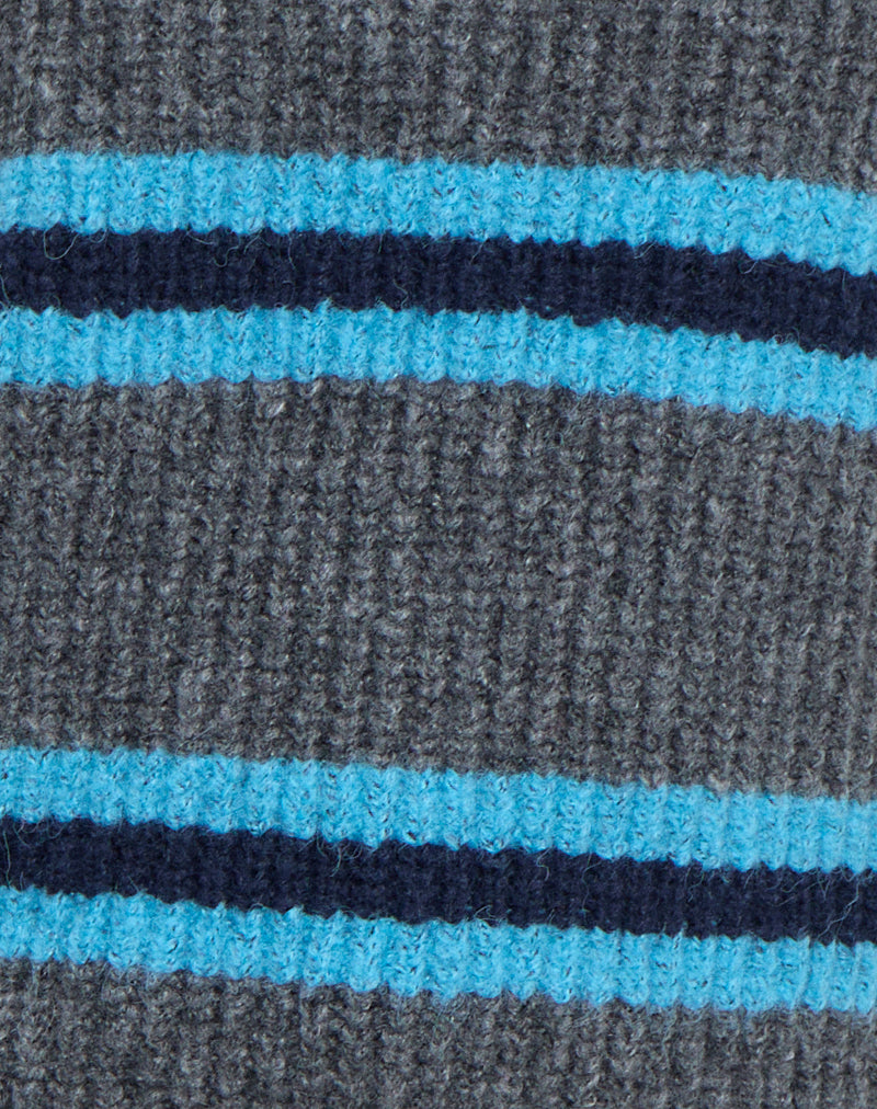 Lunet Knitted Jumper in Stripe Grey and Blue-Nico Sky