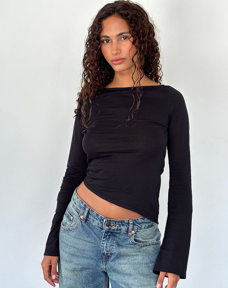Lunica Long Sleeve Top in Tissue Jersey Black-Nico Sky