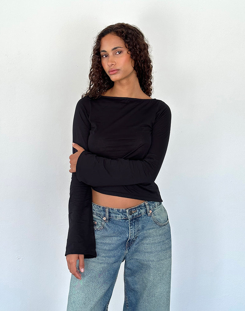 Lunica Long Sleeve Top in Tissue Jersey Black-Nico Sky