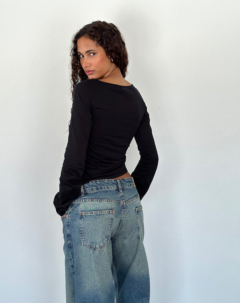 Lunica Long Sleeve Top in Tissue Jersey Black-Nico Sky