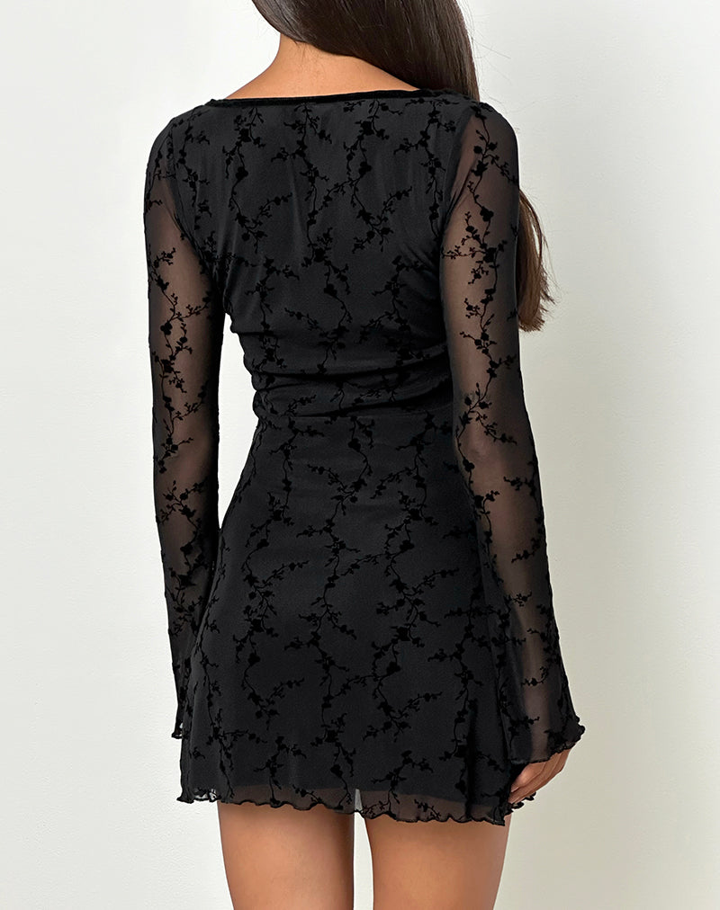 Luth Mini Dress in Vine Flower Black-Nico Sky
