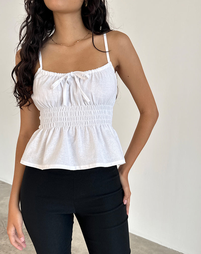 Lyncia Tie Front Cami Top in Off White-Nico Sky