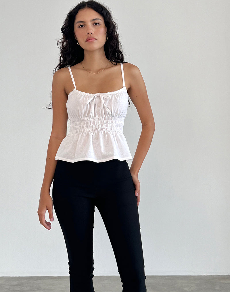 Lyncia Tie Front Cami Top in Off White-Nico Sky
