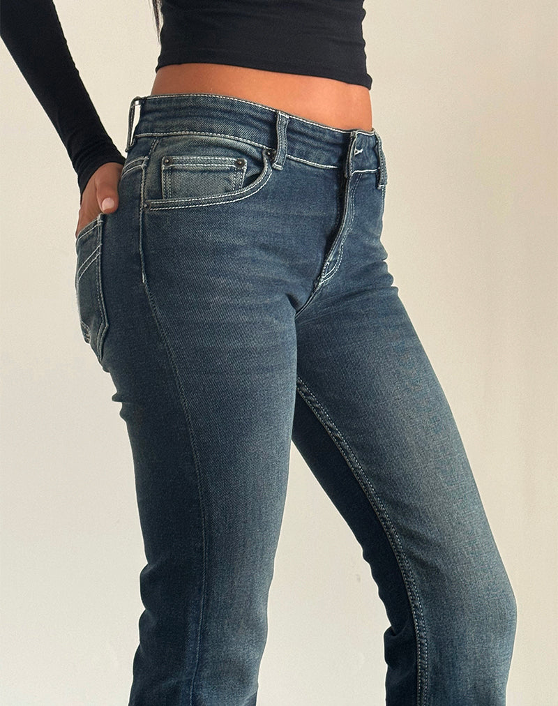 Low Rise Bootleg Jeans in Heavy Stitch Vintage Indigo-Nico Sky