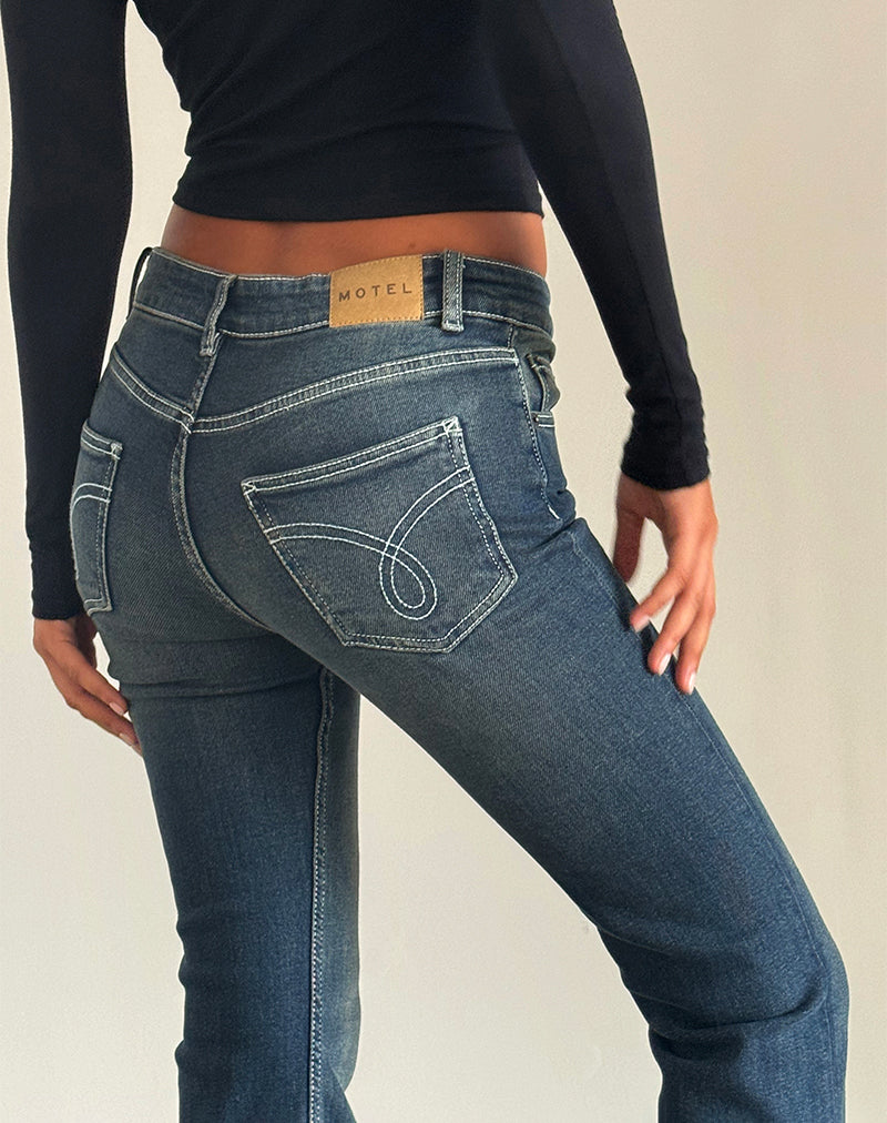 Low Rise Bootleg Jeans in Heavy Stitch Vintage Indigo-Nico Sky